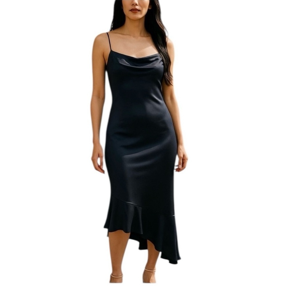 Y2K Whimsygoth Midi Dress Sm Spaghetti Straps Slinky Asymmetrical 90's Witchy